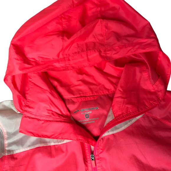 BROOKS Running Pink Hoodie Hooded Jacket Windbreaker.  Bright Neon Pink. Size M - Picture 12 of 14